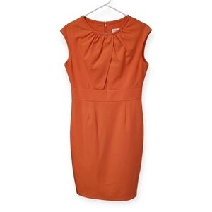 Womens Calvin Klein Midi Sheath Sleeveless Dress Size 8 Orange Formal Business
